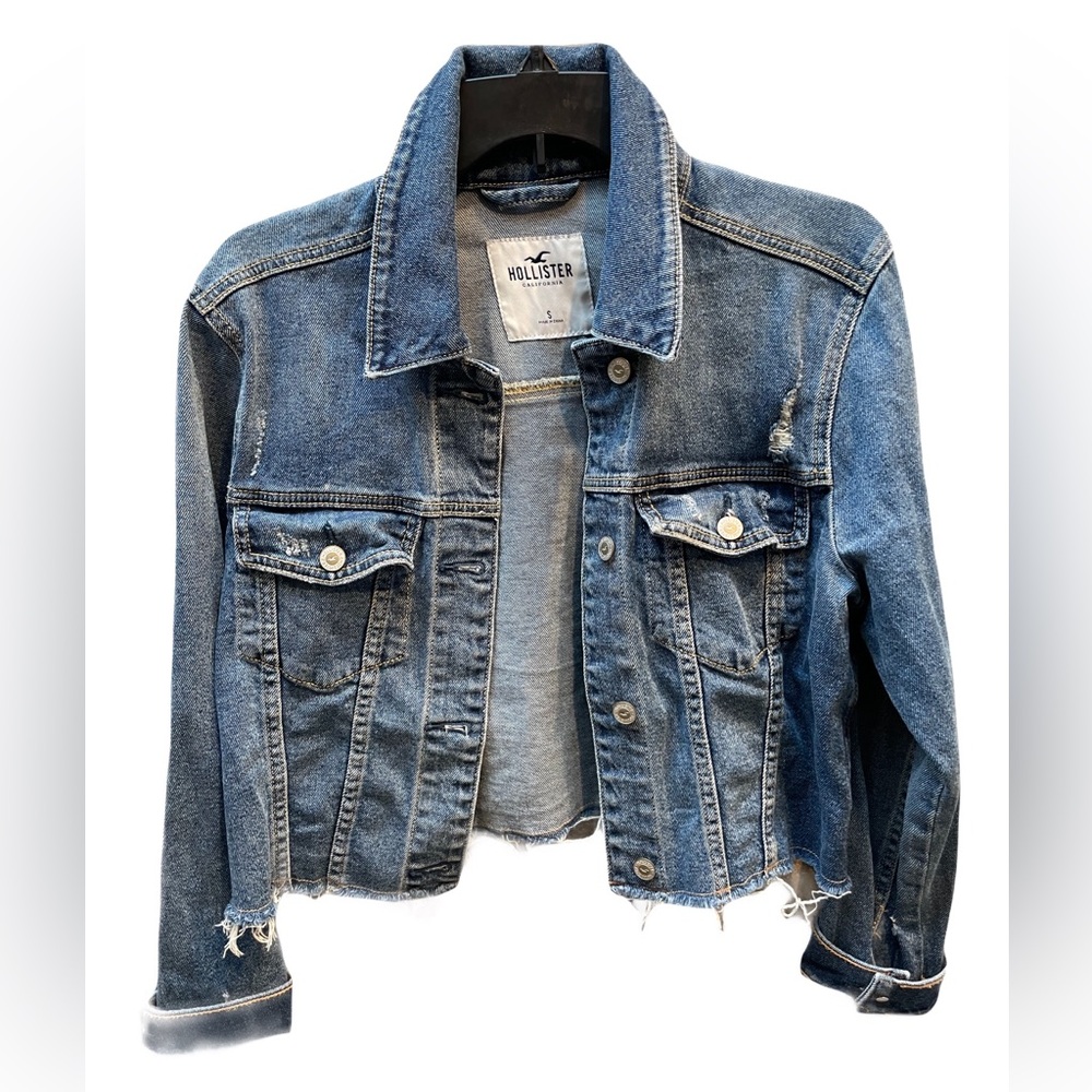 ❤️ HOLLISTER CROPPED DISTRESSED DENIM JEAN JACKET SIZE SMALL